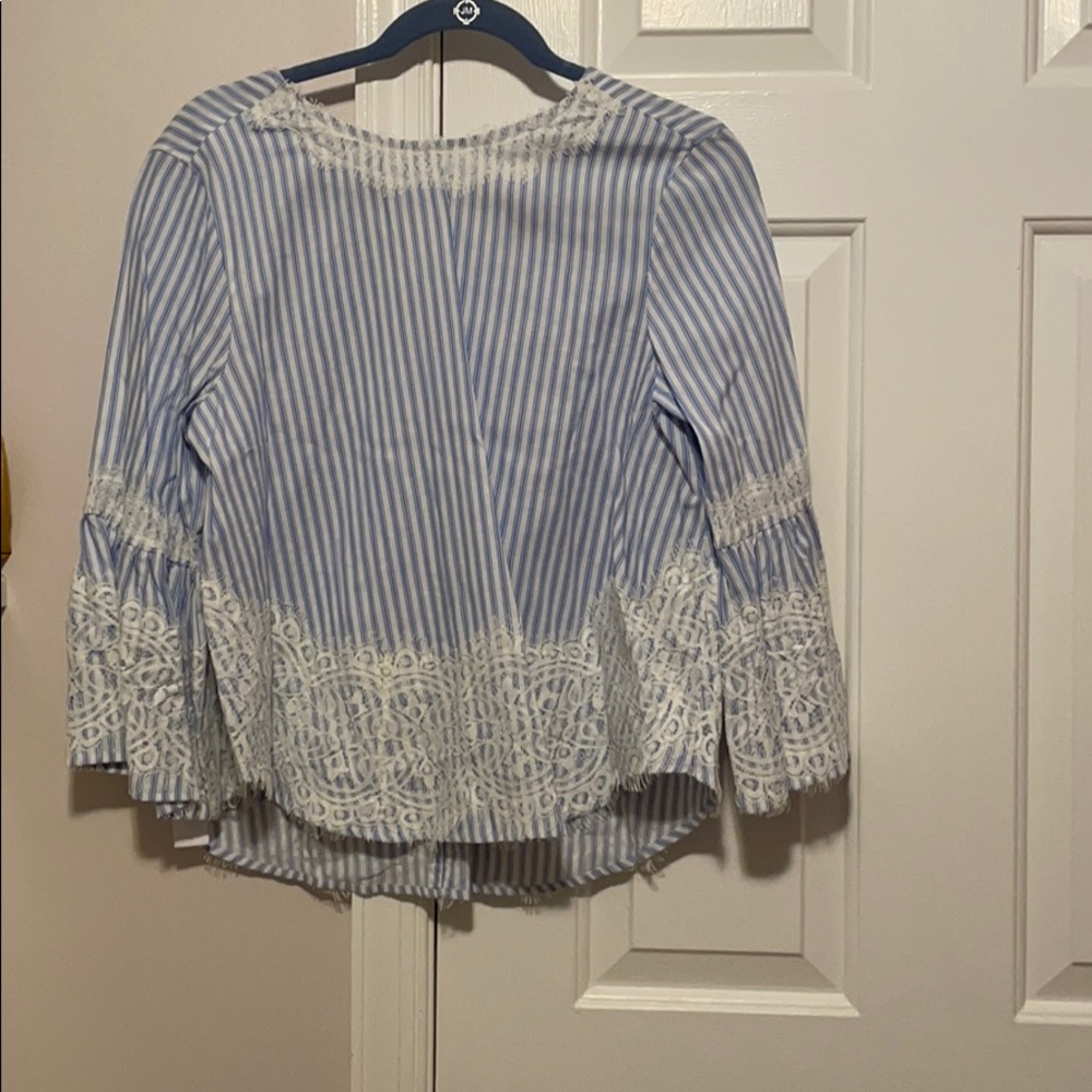 Zara Striped blue and white lace design top